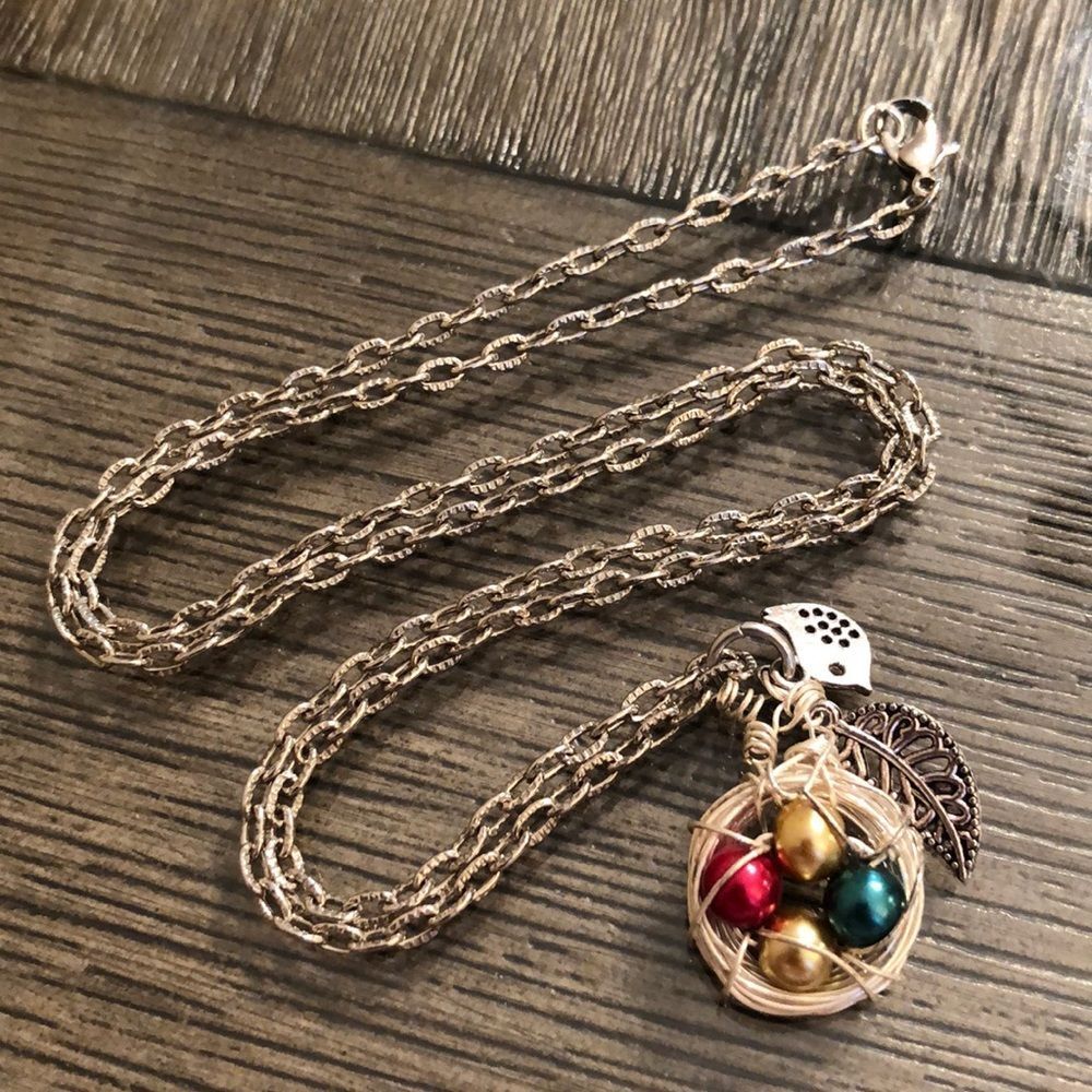 Artisan Mother’s Bird’s Nest Necklace 4 Eggs